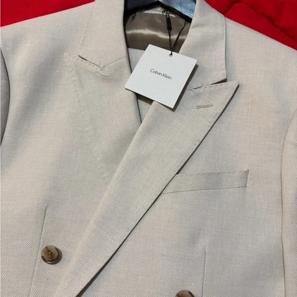 Calvin Klein Men's Light Tan Double-Breasted Suit